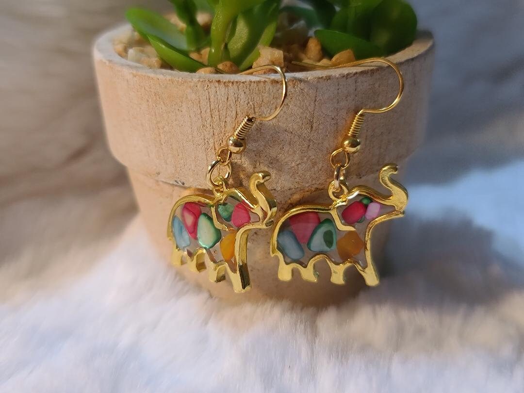 Multi-color stone Elephant Earrings