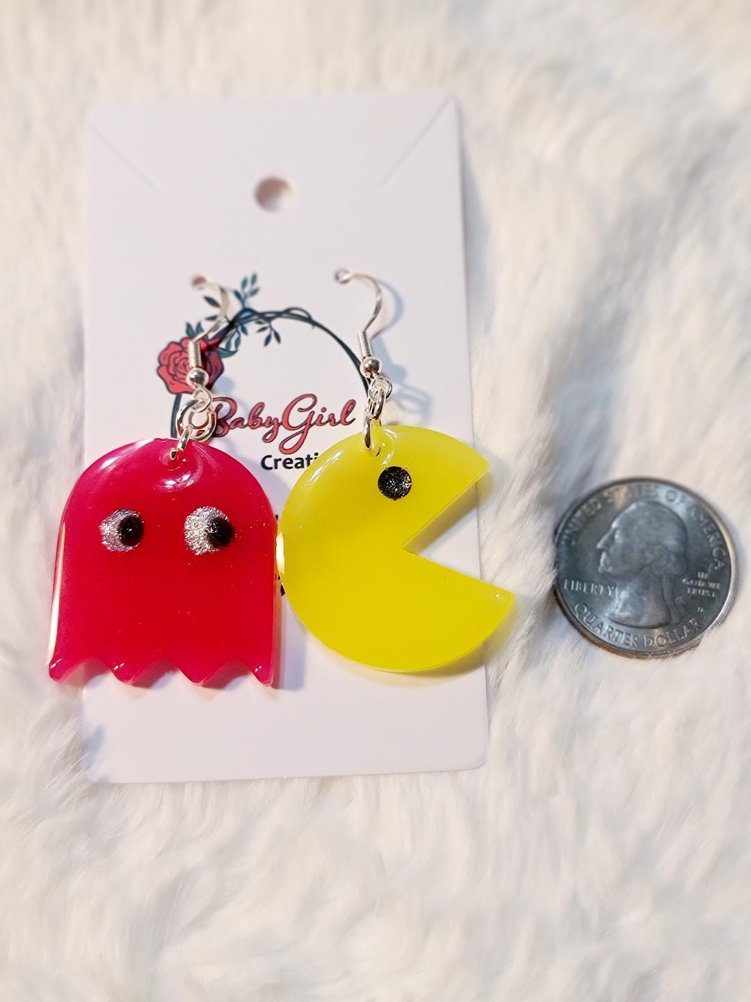 Retro Pac-Man & Ghost Resin Earrings