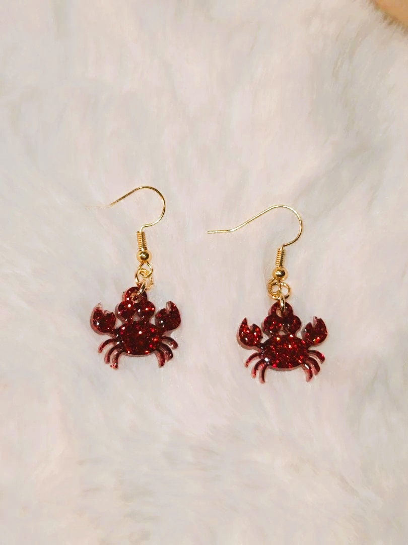 Red Glitter Crab Earrings
