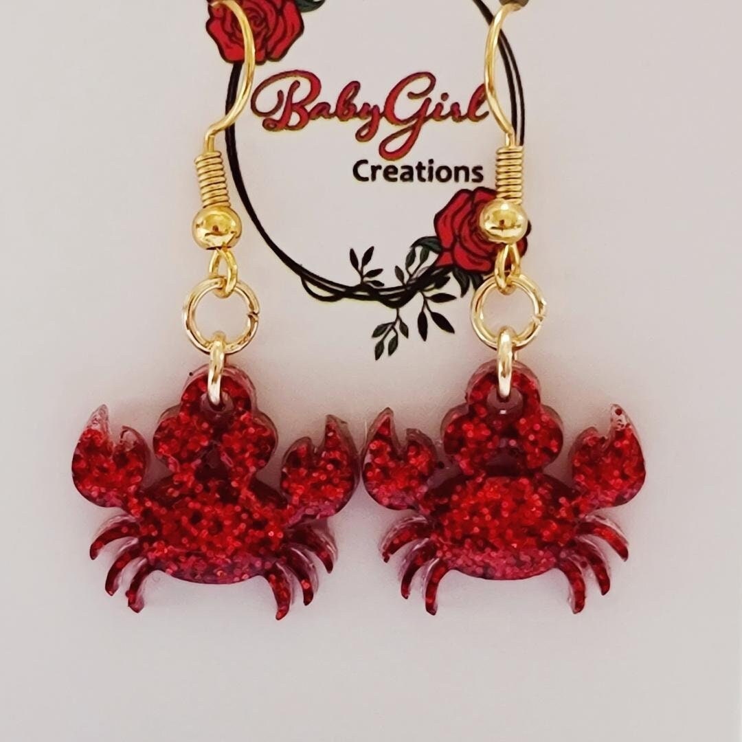 Red Glitter Crab Earrings