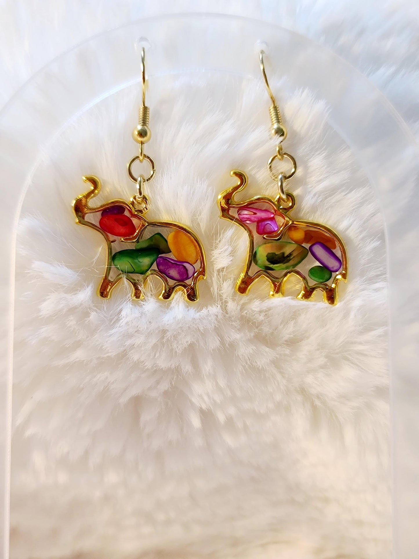 Multi-color stone Elephant Earrings