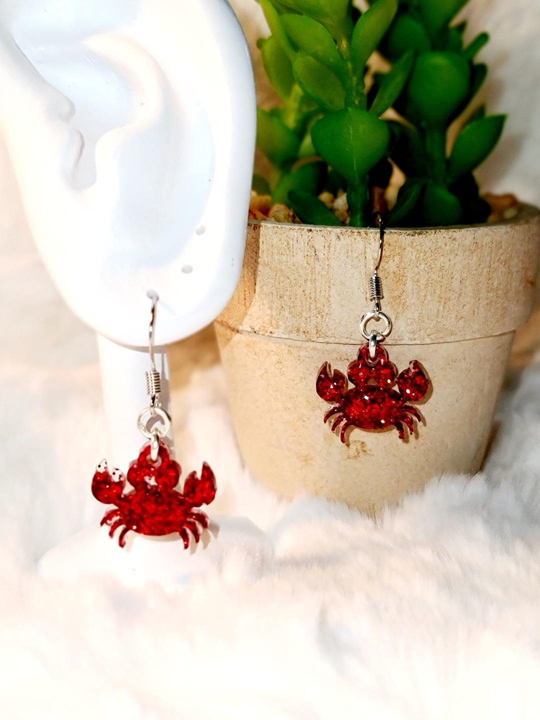 Red Glitter Crab Earrings