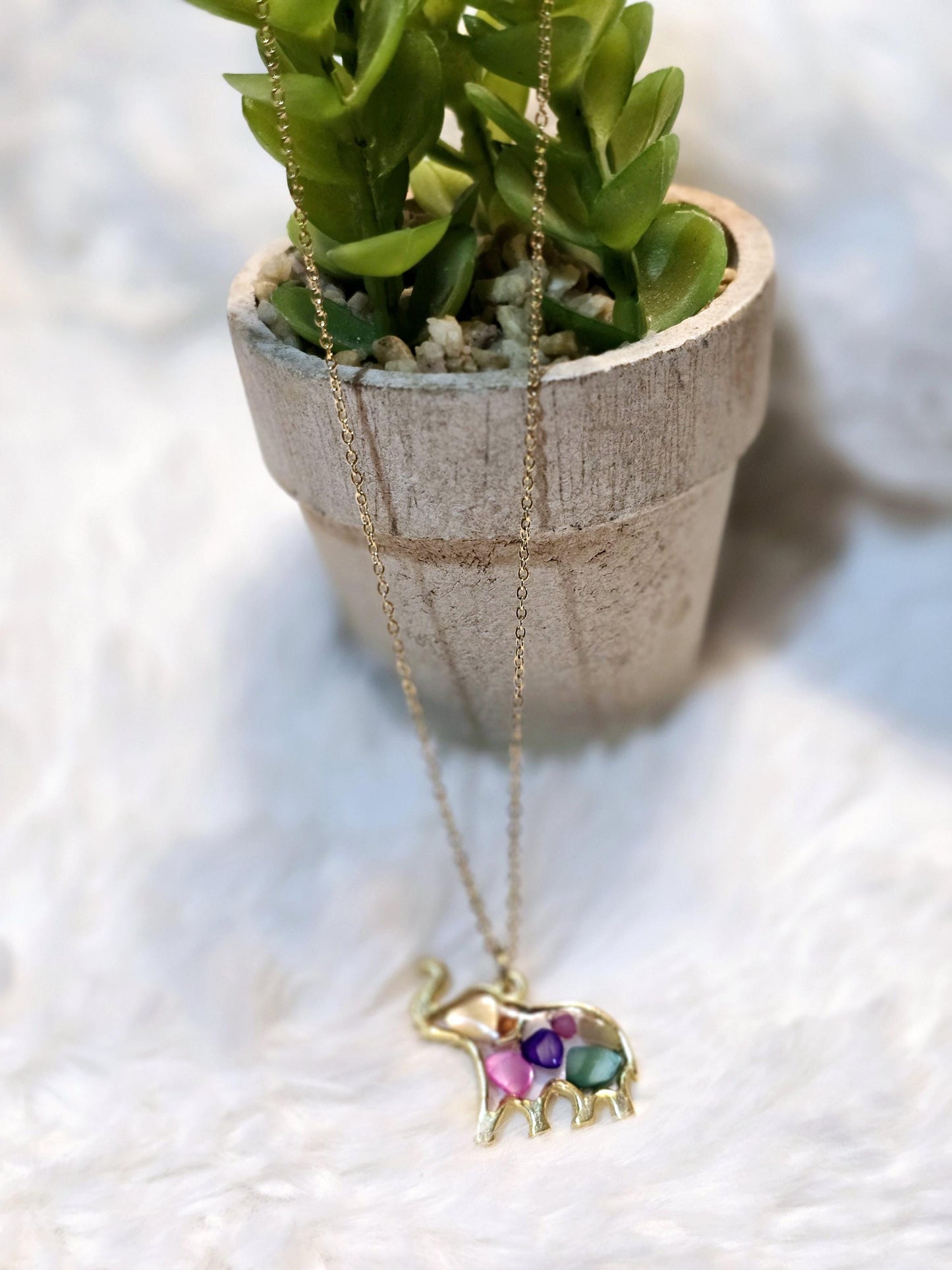 Multi-color stone Elephant necklace
