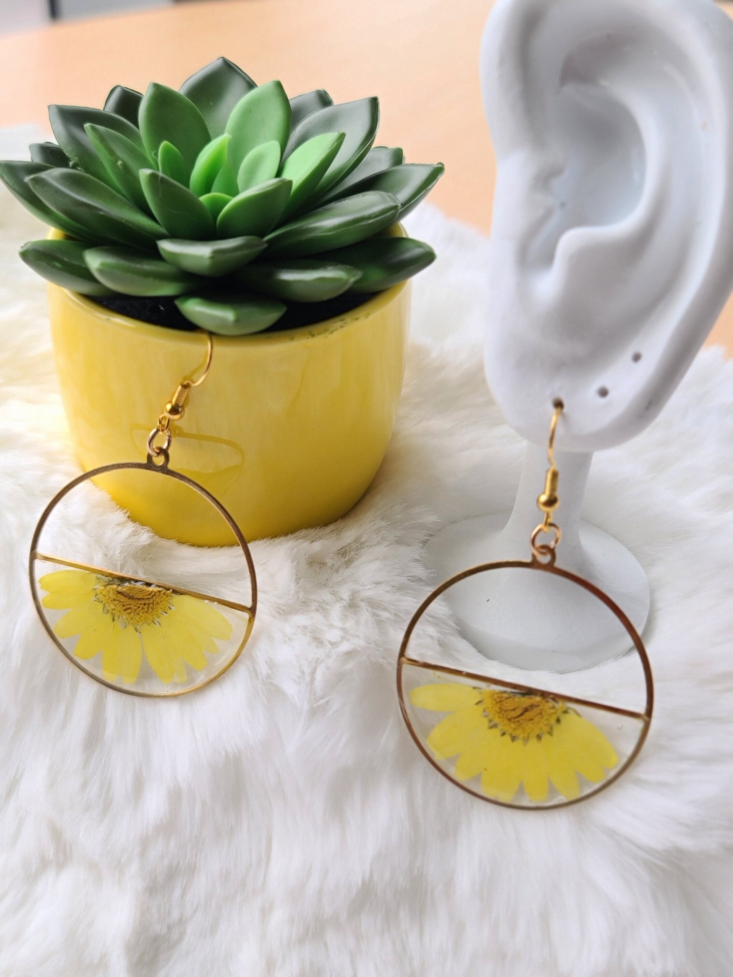 Yellow Daisy Hoop Earrings