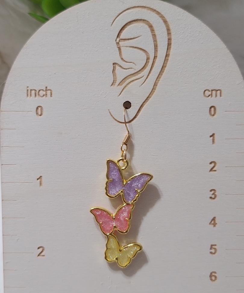 Purple, Pink, and Yellow Butterfly Earrings