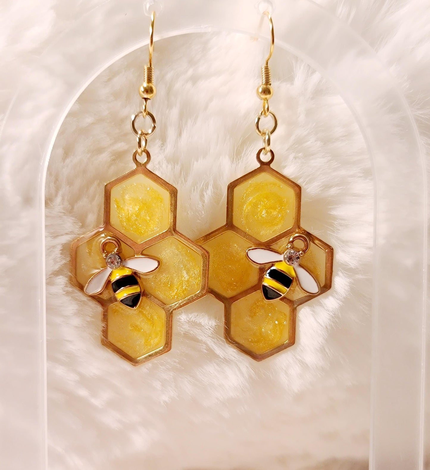 Honeycomb Bee Earrings