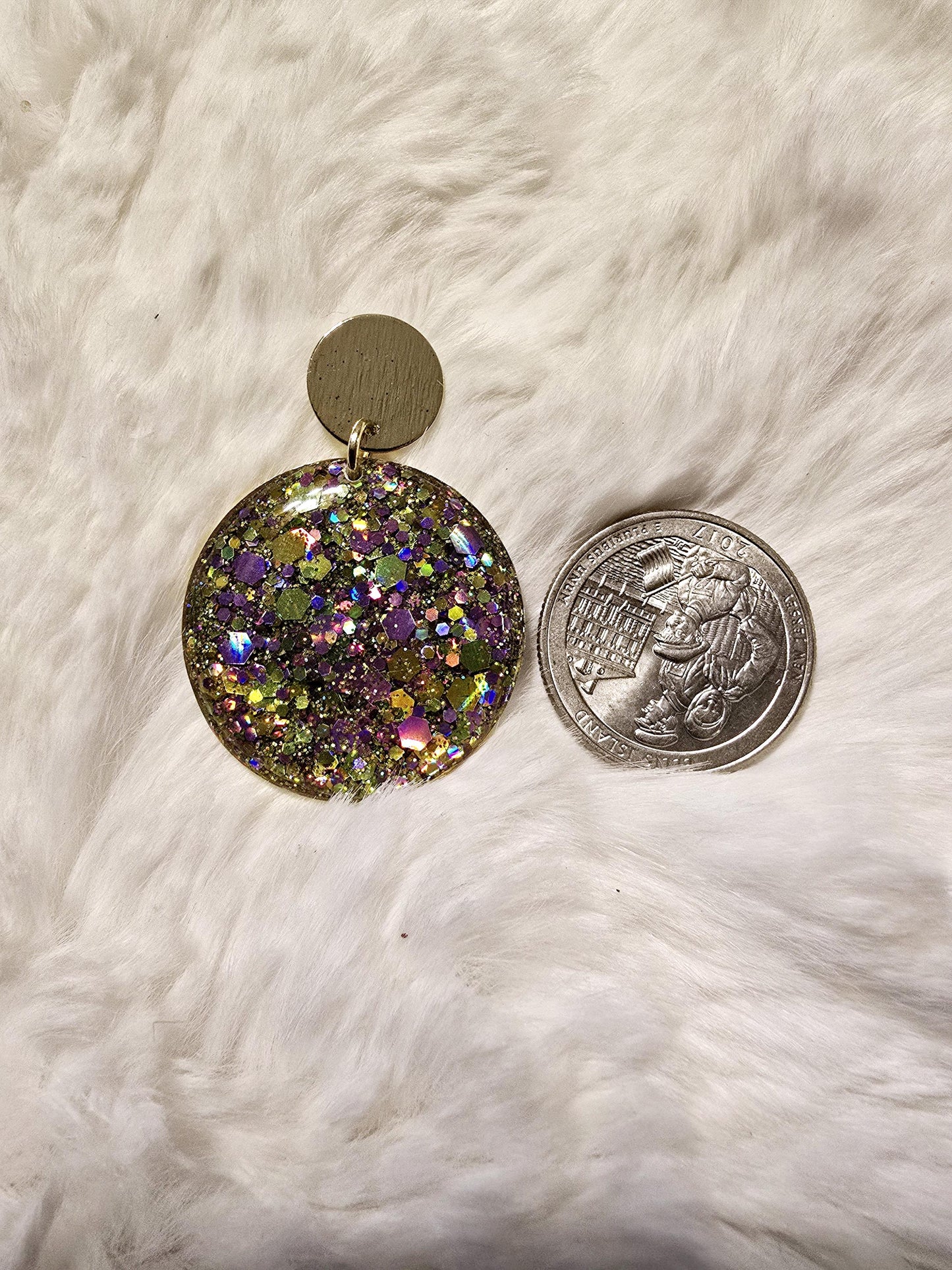 Mardi Gras Glitter Round Earrings