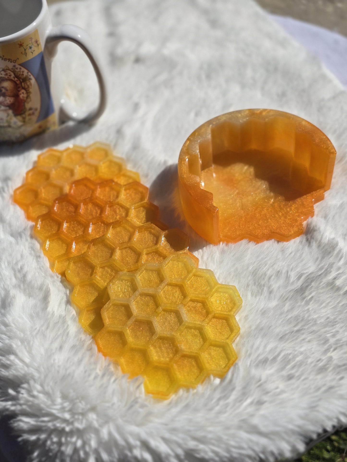 Honeycomb Coaster Set and Holder