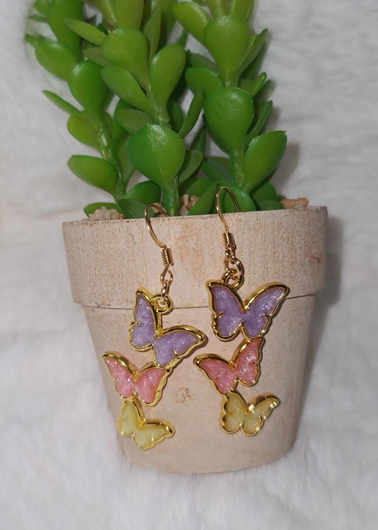 Purple, Pink, and Yellow Butterfly Earrings