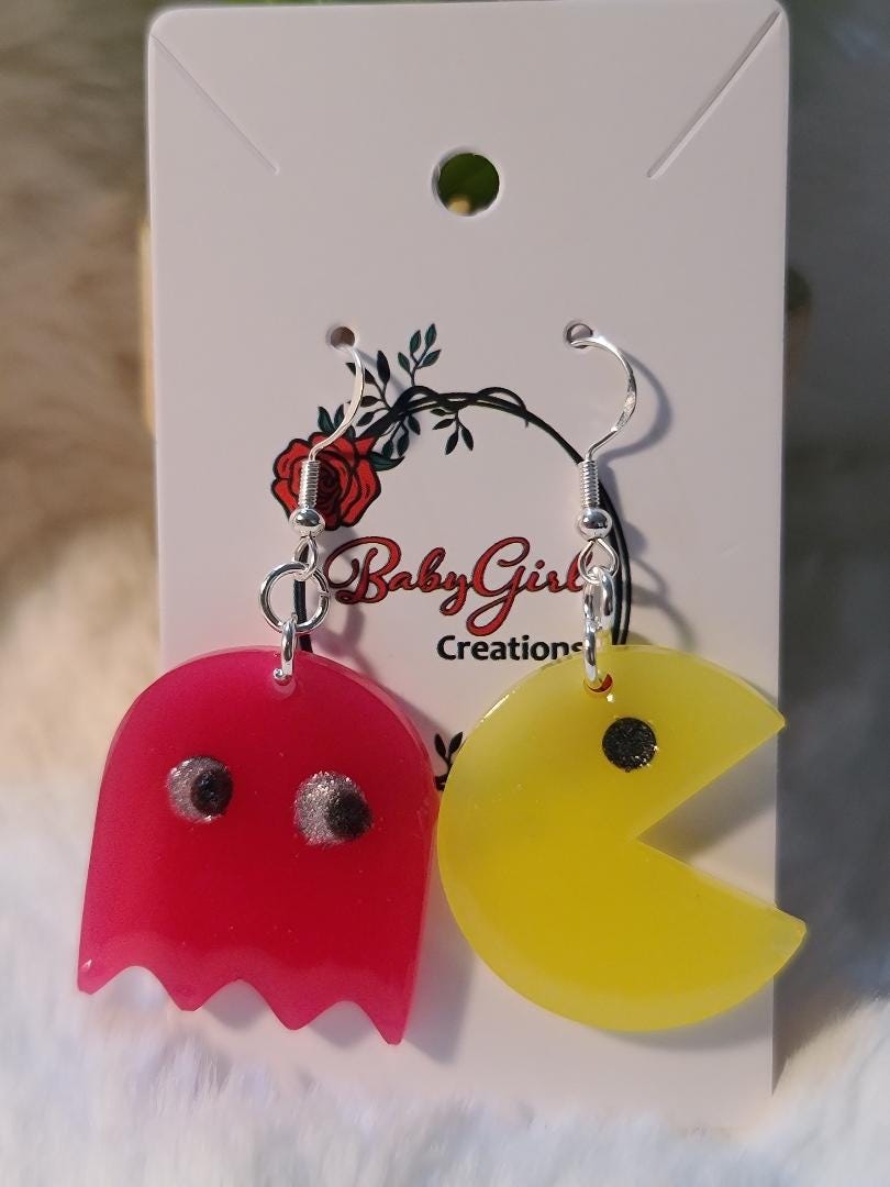 Retro Pac-Man & Ghost Resin Earrings
