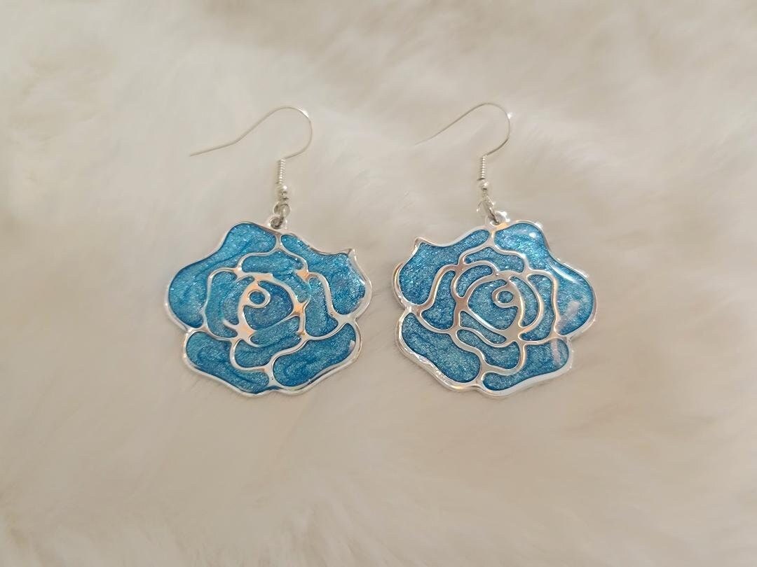 Blue Rose Earrings