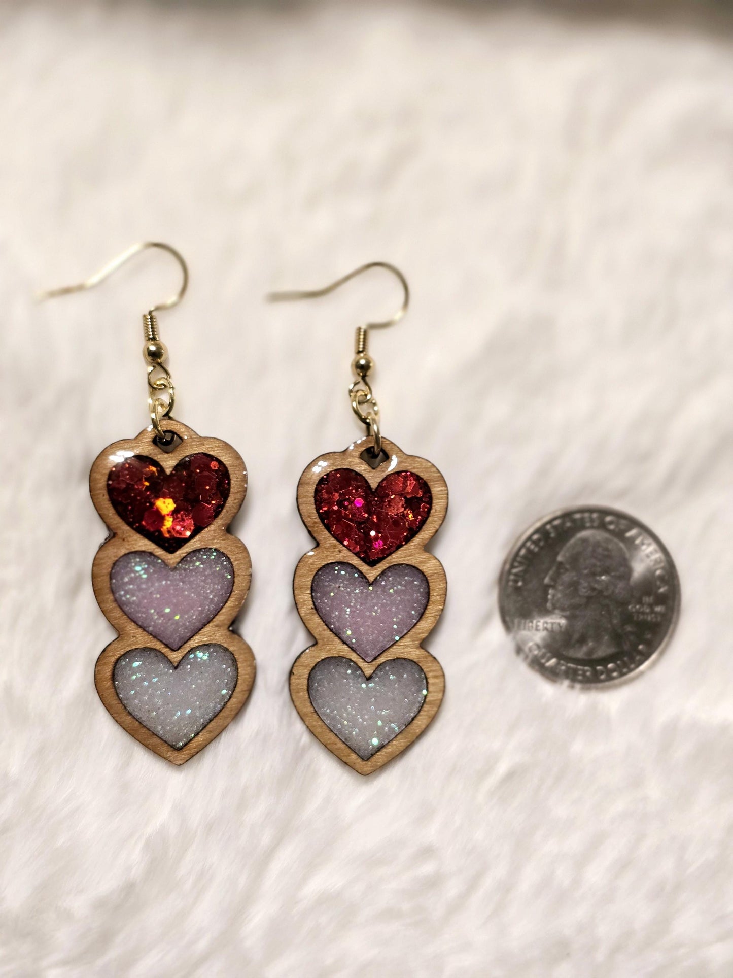 Triple Heart Wooden Earrings
