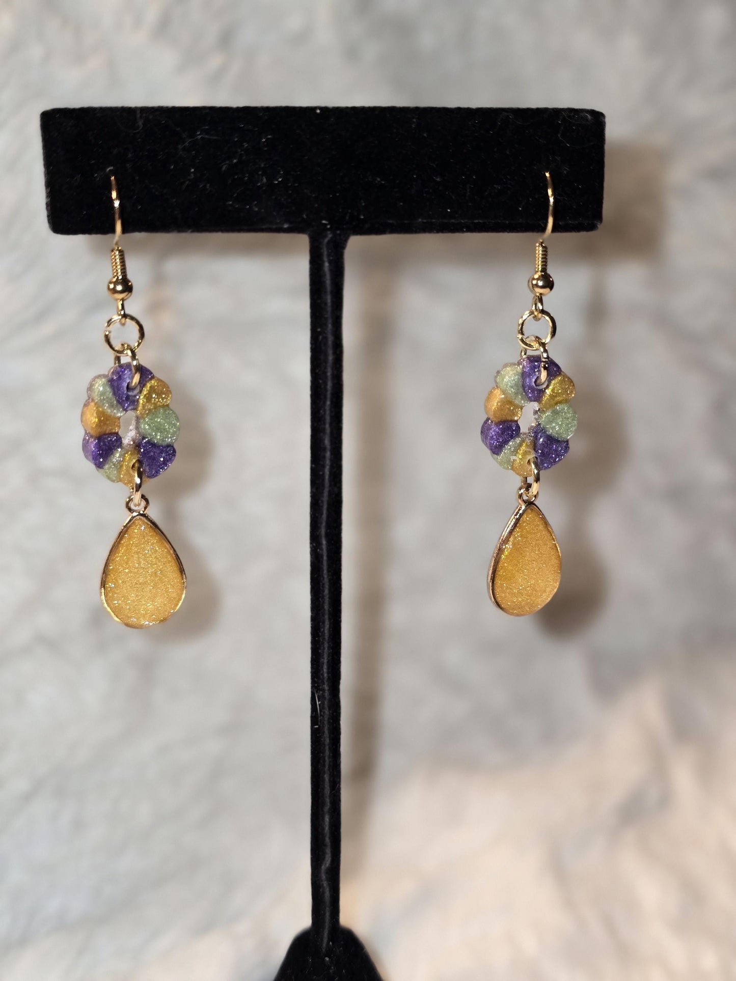 Mardi Gras King Cake teardrop Pendent Earrings