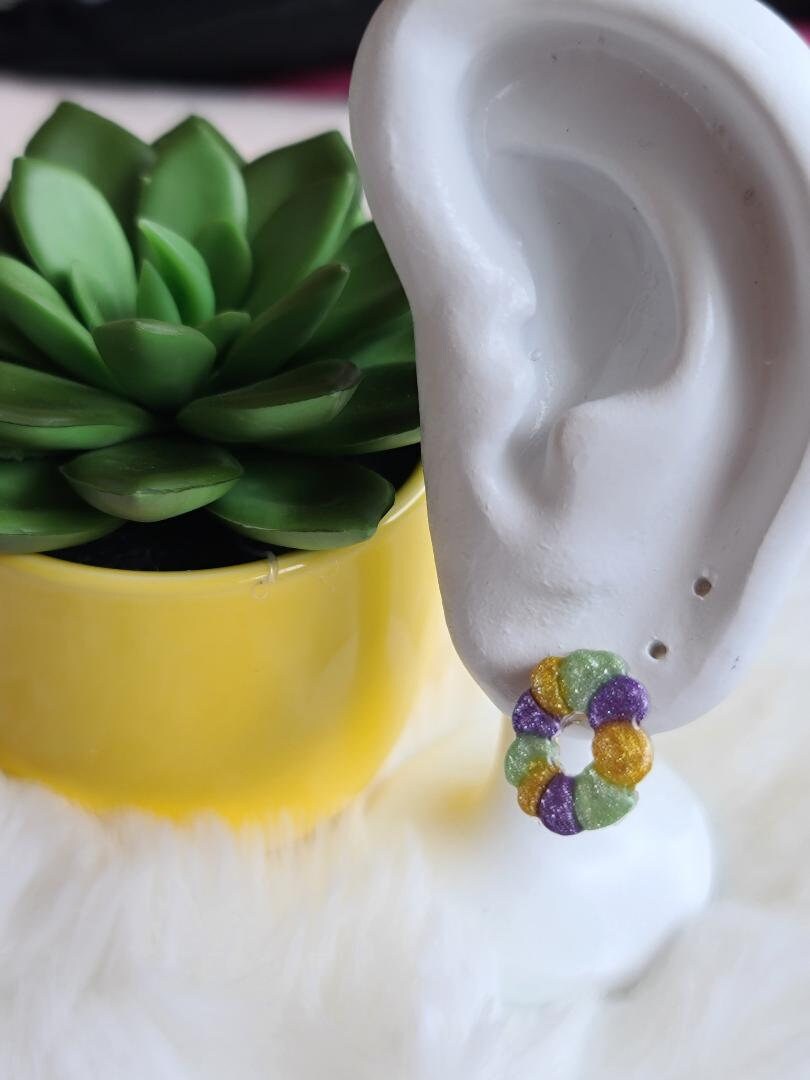 Mardi Gras King Cake Stud Earrings