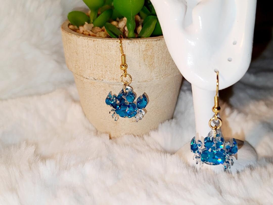 Blue Glitter Crab earrings