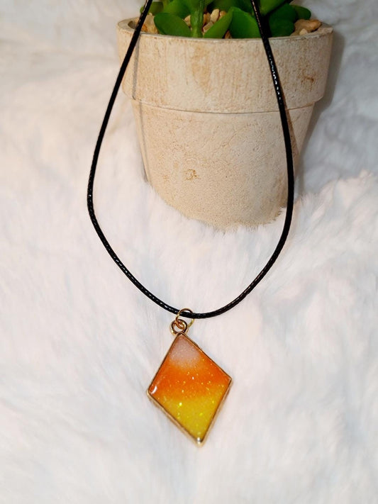 Candy Corn Color Triangle Pendant Necklace