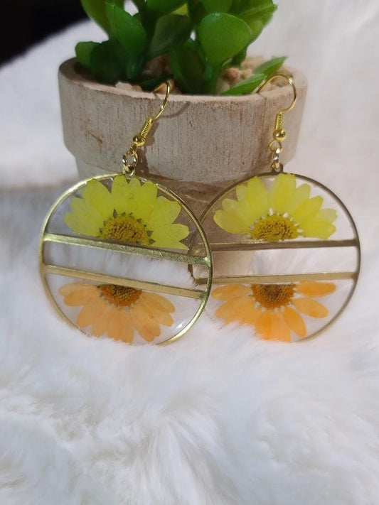 Yellow and Orange Daisy Earrings