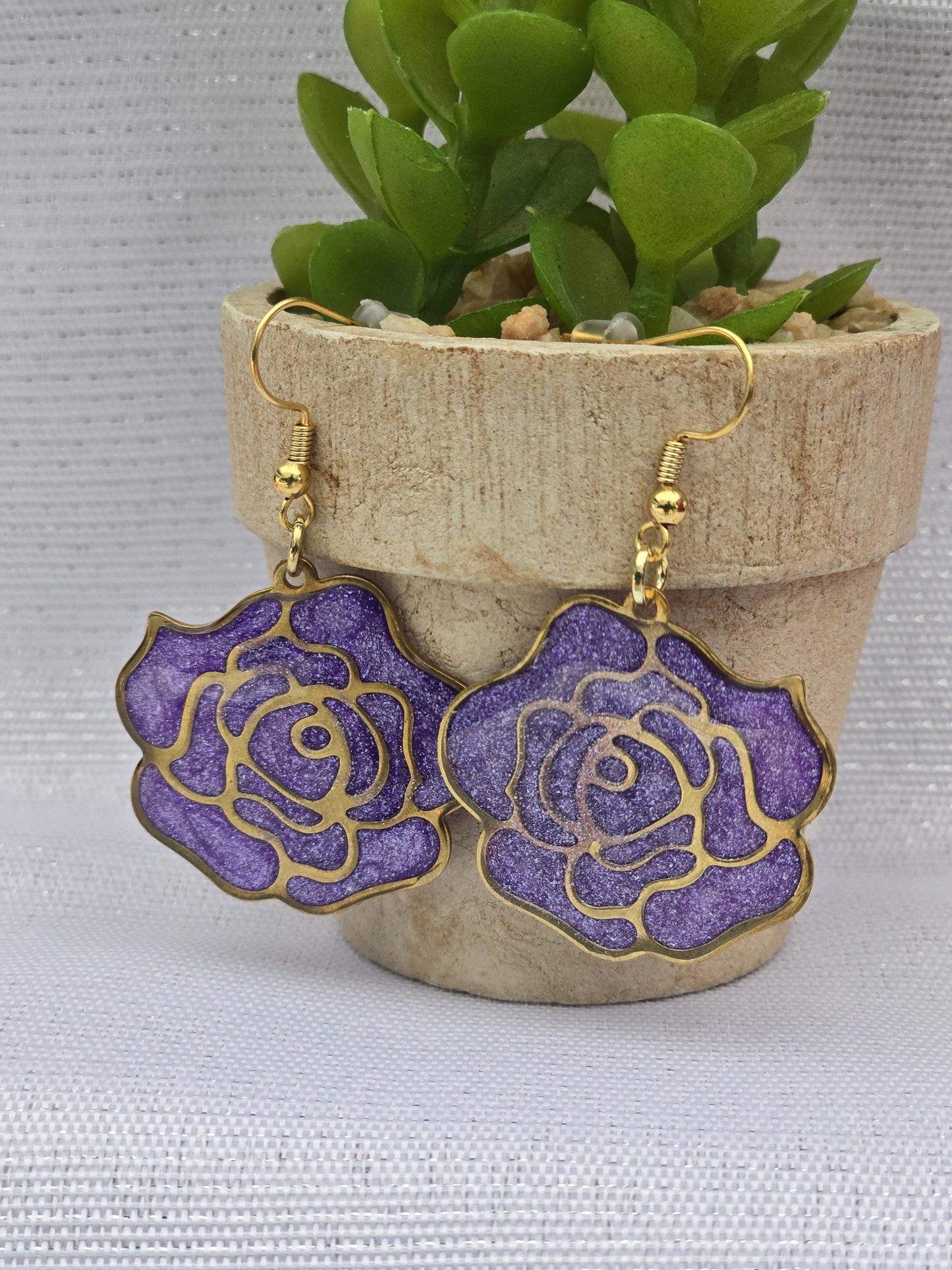Purple Rose Earrings