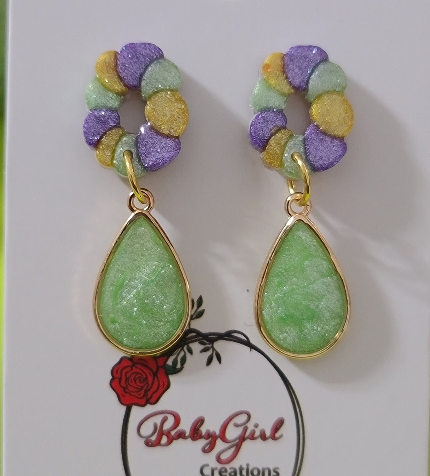 Mardi Gras King Cake Pendant Earrings