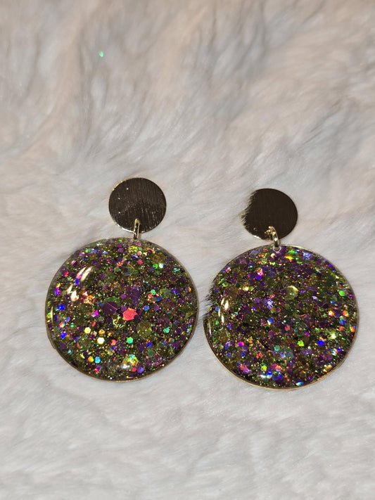 Mardi Gras Glitter Round Earrings