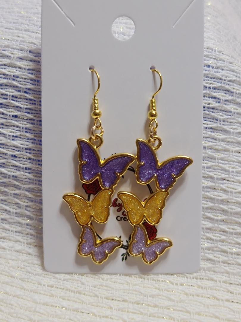 Purple and Gold Butterfly Earrings