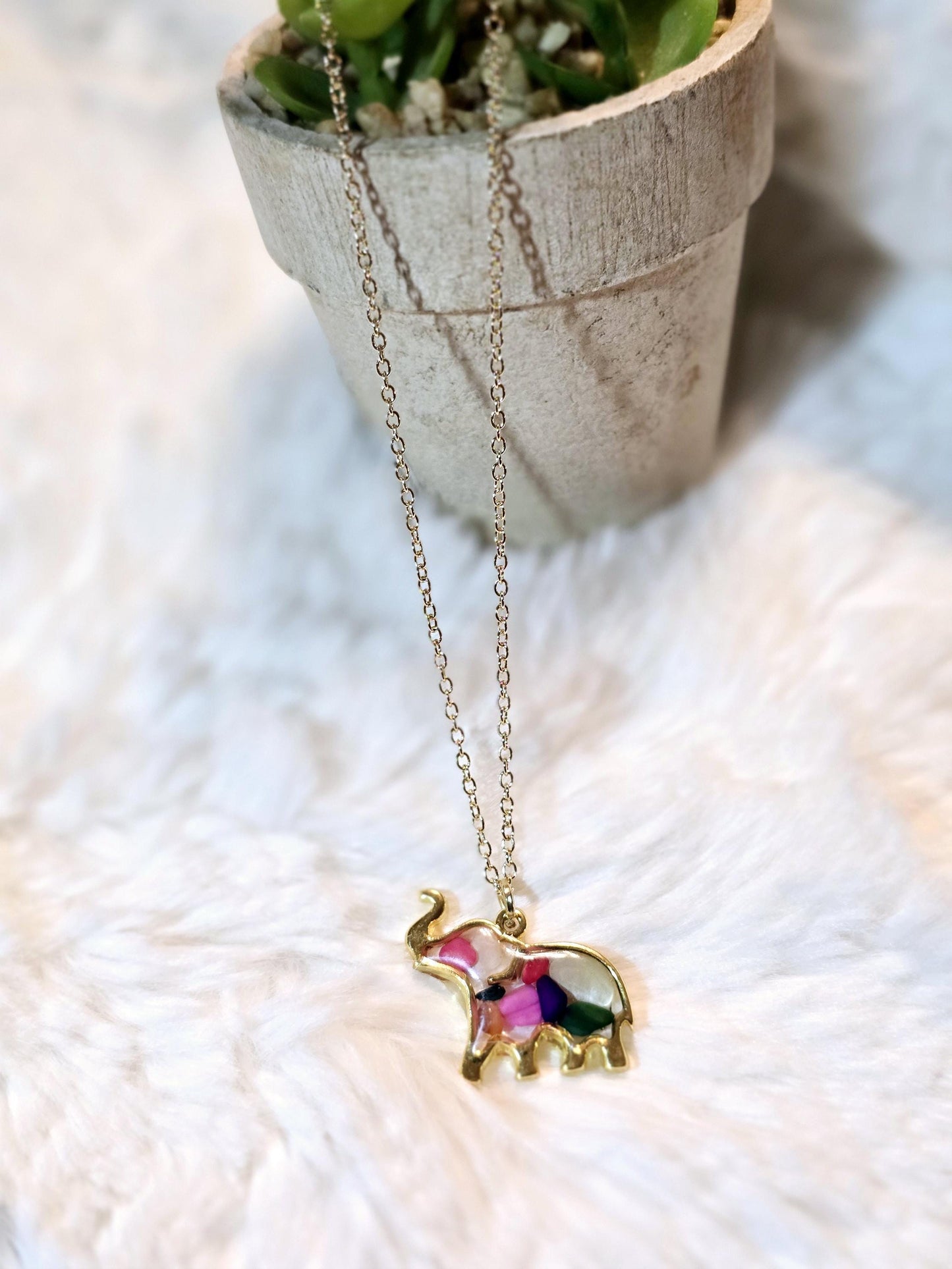 Multi-color stone Elephant necklace