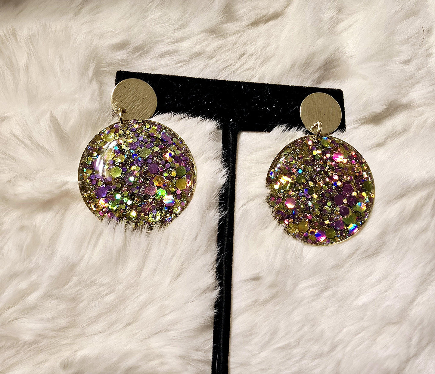 Mardi Gras Glitter Round Earrings