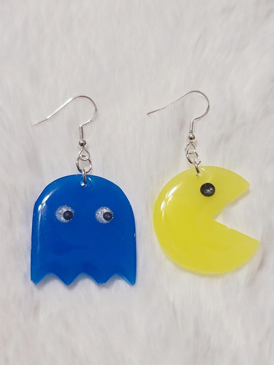 Retro Pac-Man & Ghost Resin Earrings