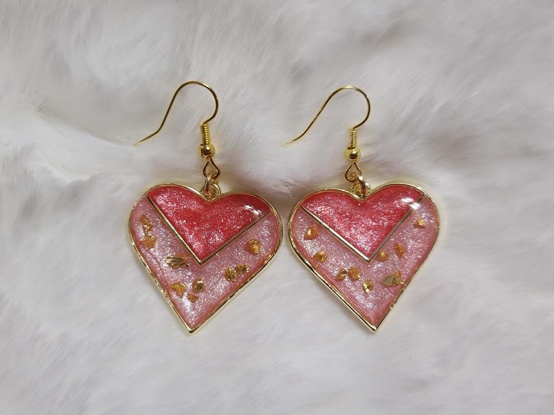 Red Pink Heart Earrings