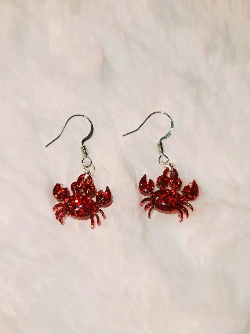 Red Glitter Crab Earrings
