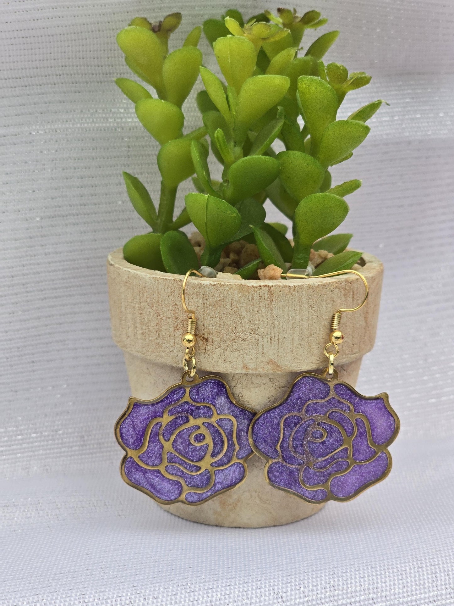 Purple Rose Earrings