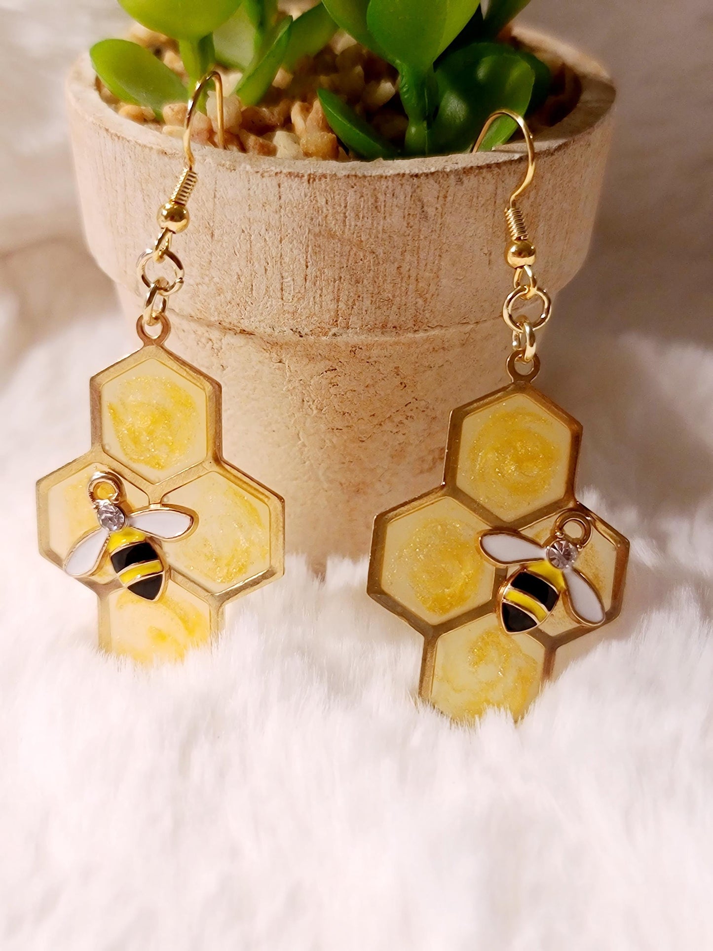 Honeycomb Bee Earrings