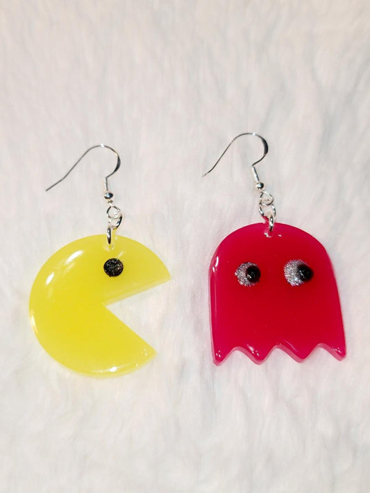 Retro Pac-Man & Ghost Resin Earrings
