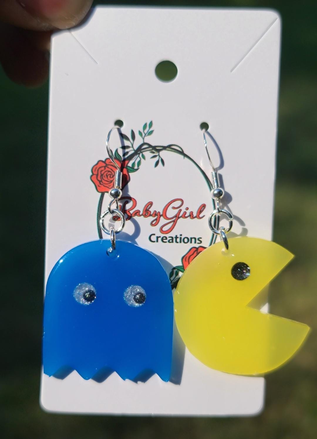 Retro Pac-Man & Ghost Resin Earrings