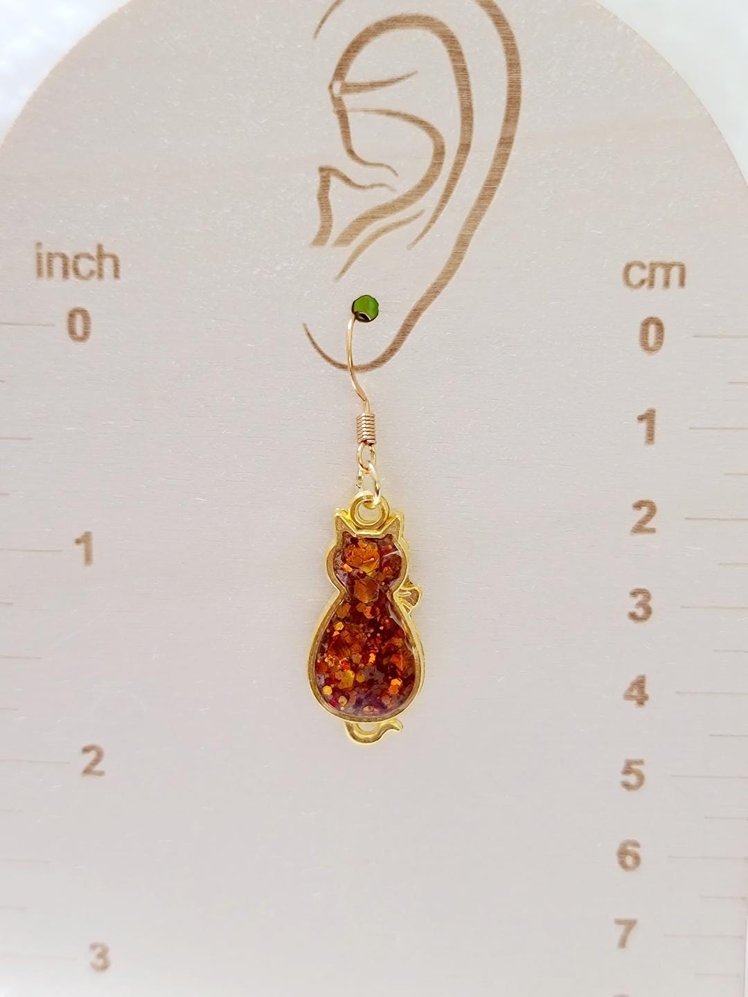 Orange Glitter Cat Earrings