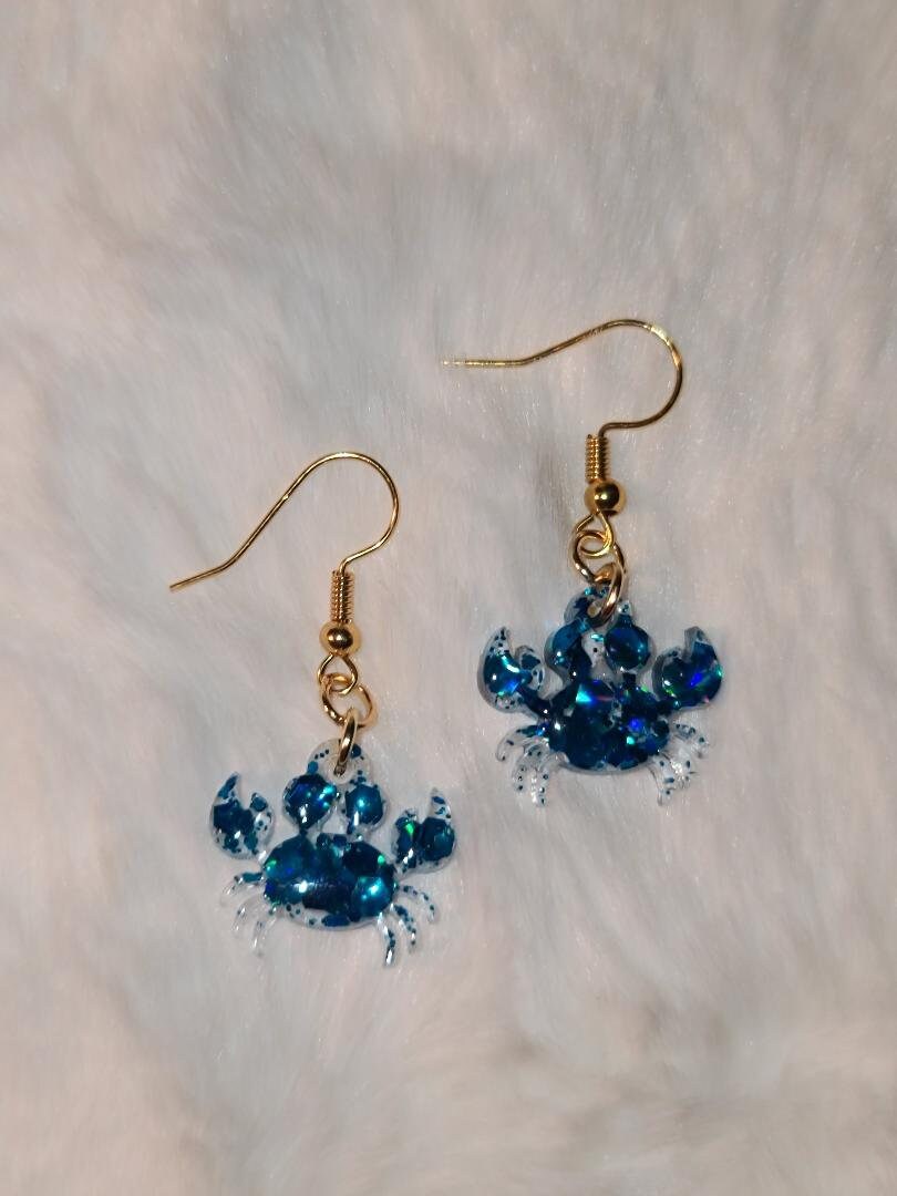 Blue Glitter Crab earrings