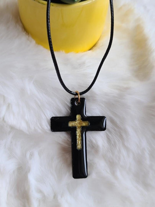 Black and Gold Cross Necklace