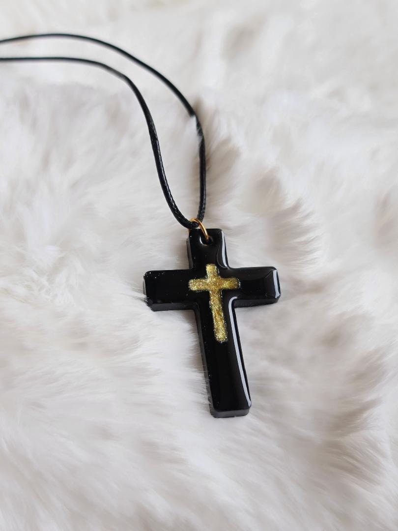 Black and Gold Cross Necklace
