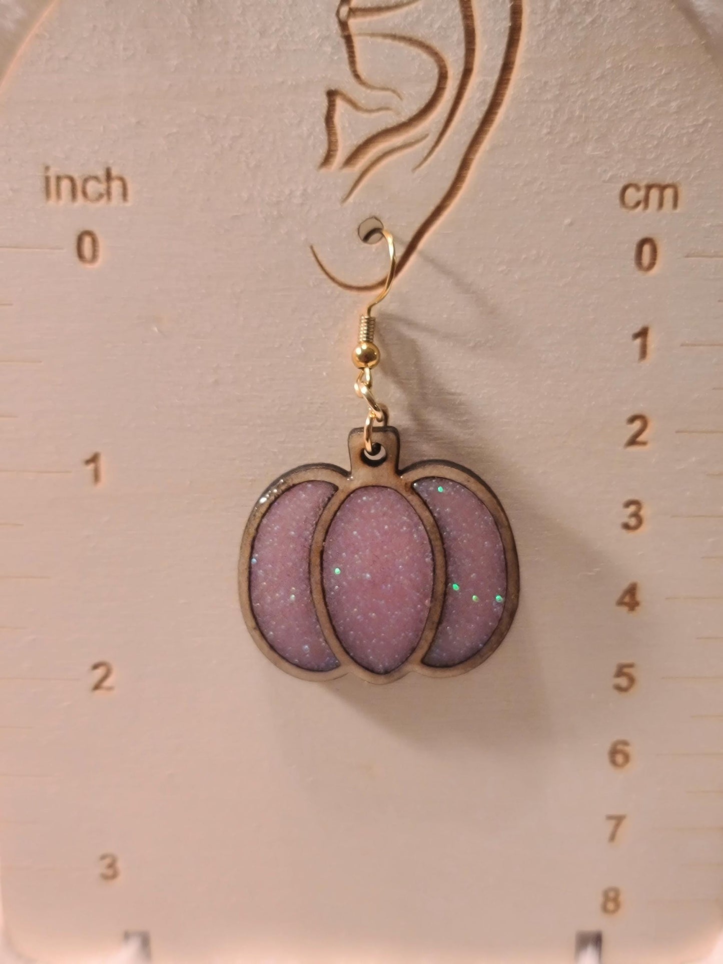 Pink wooden pumpkin earrings