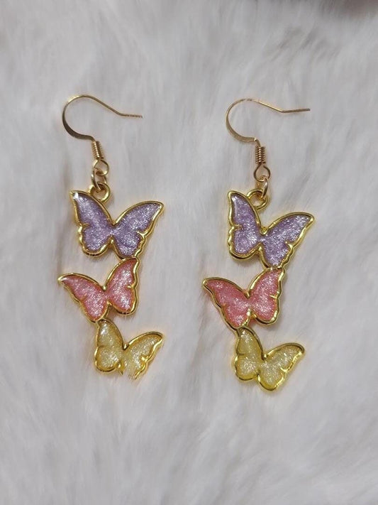 Purple, Pink, and Yellow Butterfly Earrings