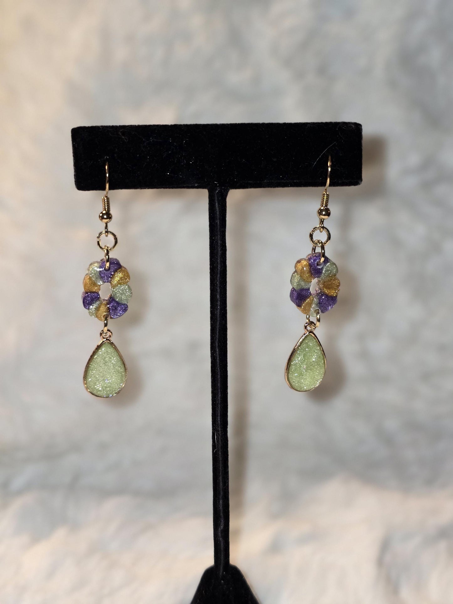 Mardi Gras King Cake teardrop Pendent Earrings