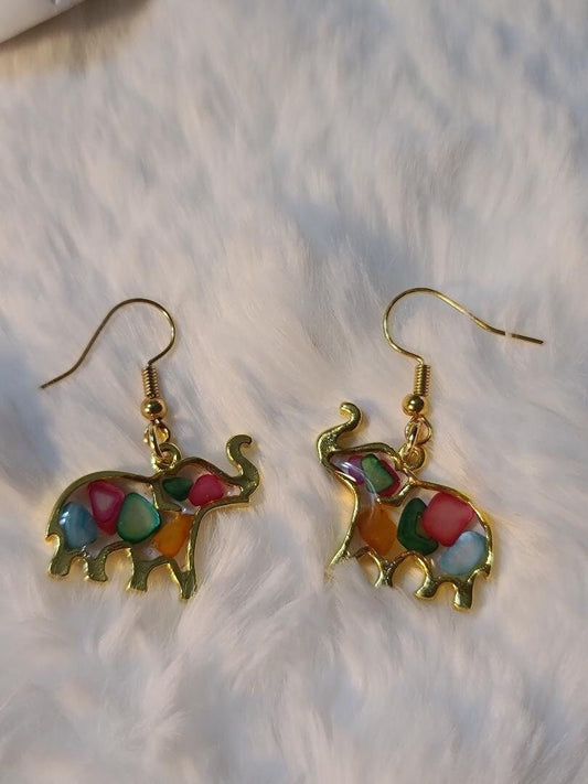 Multi-color stone Elephant Earrings