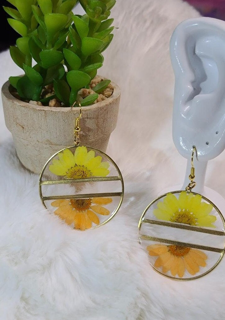 Yellow and Orange Daisy Earrings