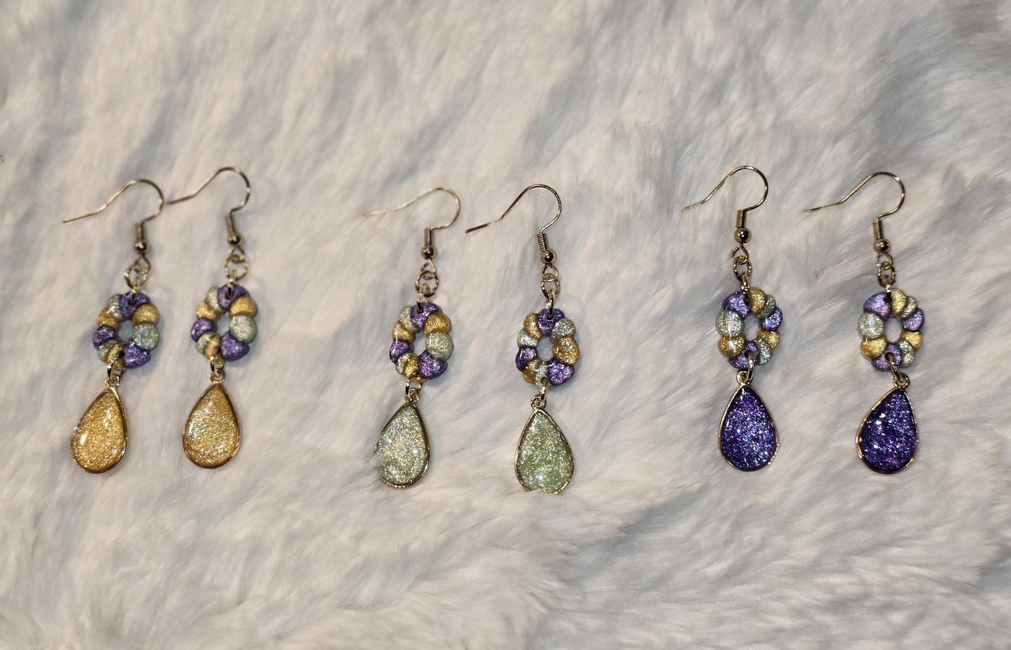 Mardi Gras King Cake teardrop Pendent Earrings