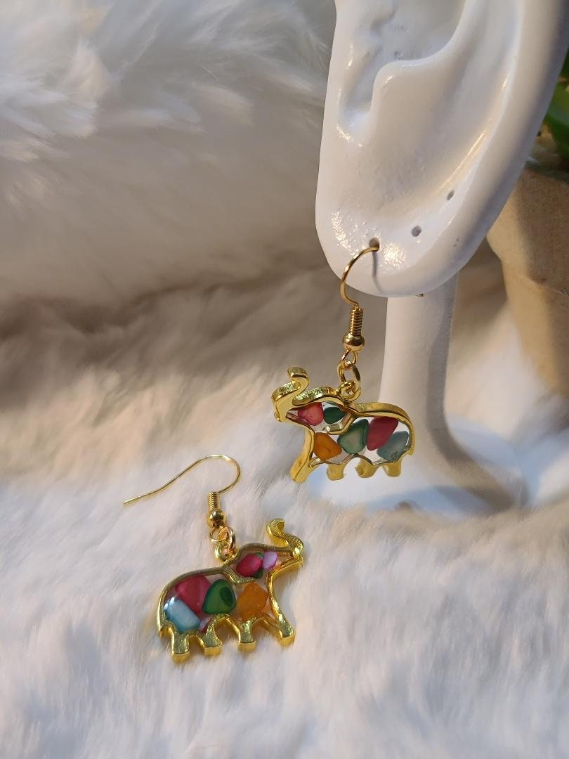 Multi-color stone Elephant Earrings