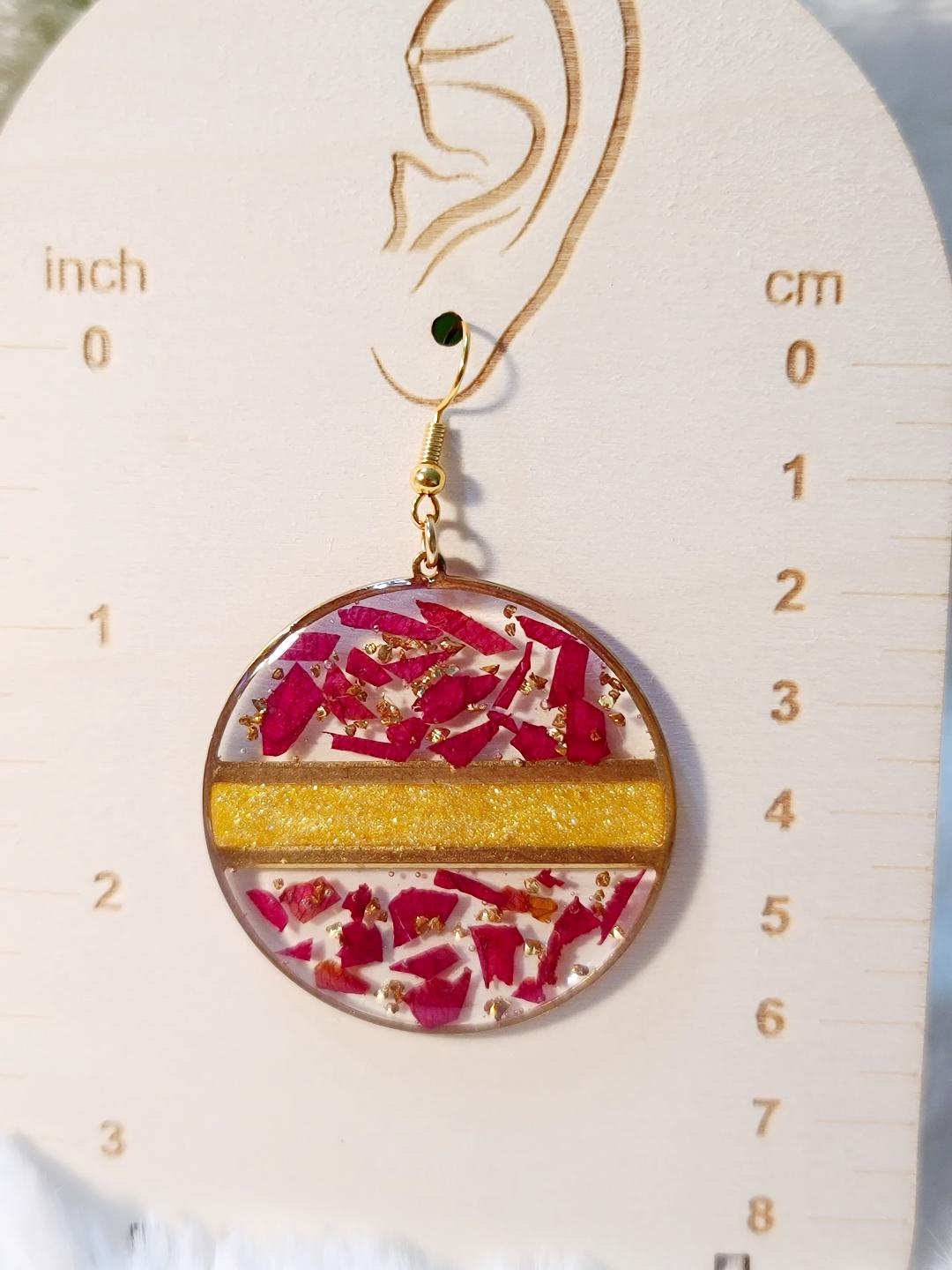 Red rose petals resin earring