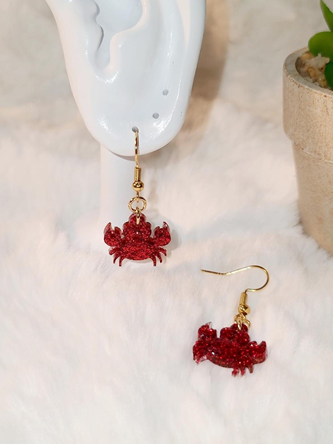 Red Glitter Crab Earrings