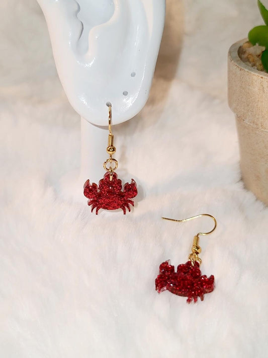 Red Glitter Crab Earrings