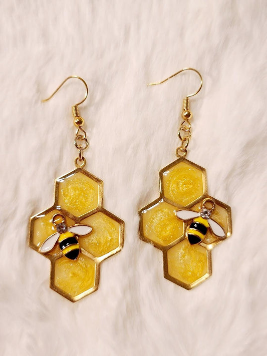 Honeycomb Bee Earrings