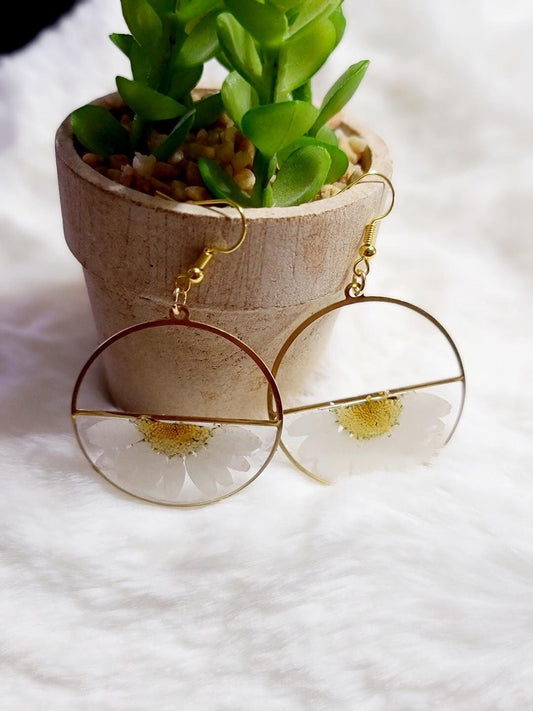 White Daisy Hoop Earrings